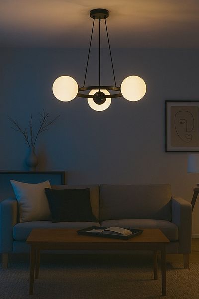 Modavize Owen Modern Design Kitchen Bedroom Hall Living Room 3-Piece Chandelier with Black Color and White Glass