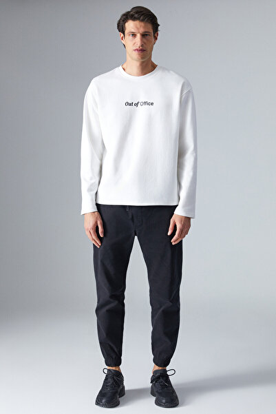 GRIMELANGE Outoffice Men's Boxing Detailed Comfort Fit Crew Neck Ecru T-Shirt