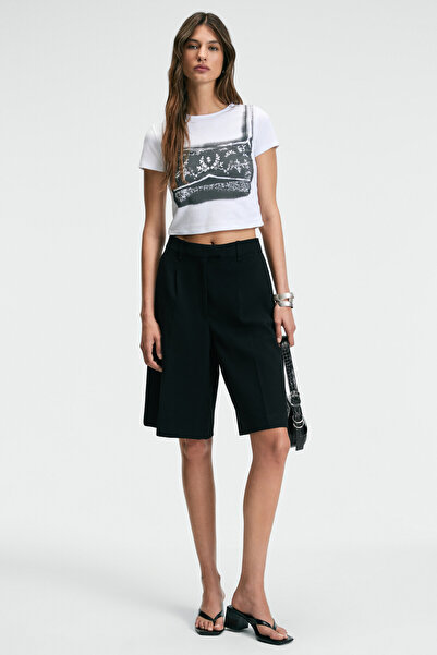 GRIMELANGE SERAYA Γυναικείο λαιμόκοψη με κοντό μανίκι μπροστά με στάμπα λευκό μπλουζάκι