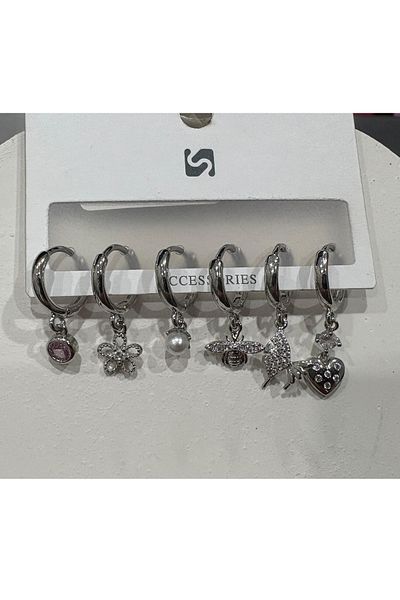 Bijutek Bijouterie Silver Cz - Pearls - Heart & Butterfly Pattern Dangle Multi Metal Women Earrings Jewelry 2