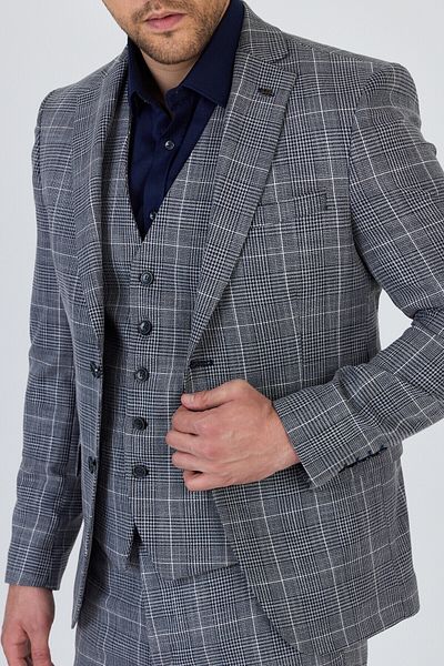 Frappoli Vincenzo Men's Dark Navy Jacket+Pants+Vest Double Slit Slim Fit Suit