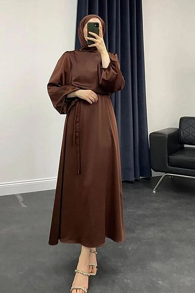 Tesettür Diyarı Φόρεμα Dimitra Balon Κολ Σατέν Ζαφείρι