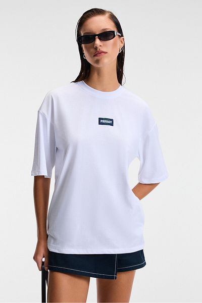 GRIMELANGE Zeylina Women's 100% Cotton Printed Regular Fit Short Sleeve Crew Neck White T-Shirt