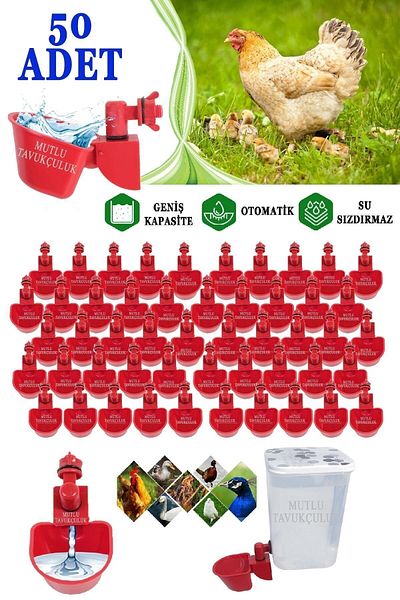 MUTLU TAVUKÇULUK 50 Pcs Automatic Chick Waterer Plastic Tank Cap Waterer Pigeon Quail Duck Dove Chicken Waterer