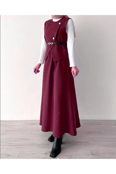 BURCU TESETTÜR Σετ με ζωνάτο γιλέκο και φούστα 2501