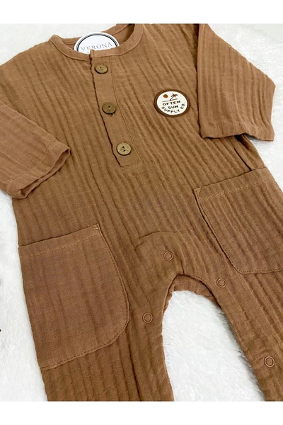 VERONA TARZ Baby Boy Muslin Fabric Organic Summer Jumpsuit One Piece Natural