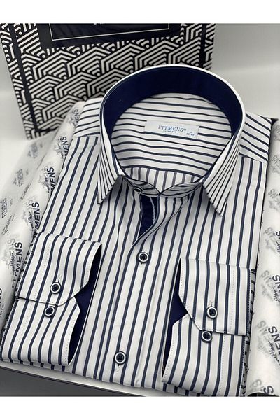 Fitmens Slim Fit Long Sleeve Premium Thick Stripes Gift Boxed Easy to Iron Men's Shirt Fs- 001375   - Be