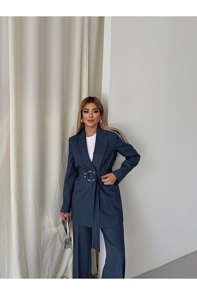 VUNTAL Poliviskon Fabric Belted Double Suit Women