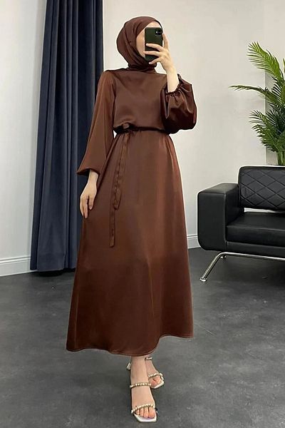 Tesettür Diyarı Φόρεμα Dimitra Balon Κολ Σατέν Ζαφείρι