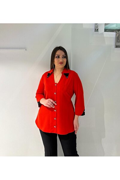 DE WHITES Plus Size Collar Shirt with Accessory Detail and Self Belt