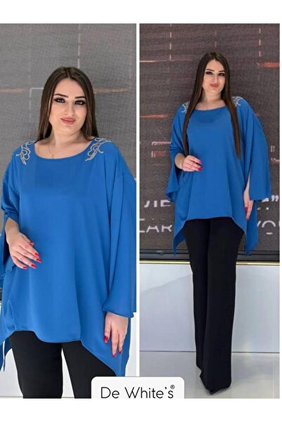 DE WHITES Plus Size Asymmetric Bluz with Shoulder Accessories