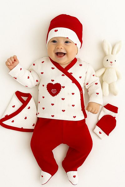 VERONA TARZ Baby Girl 5-Piece Hospital Discharge Set Newborn Outfit One Size 50-56cm Organic Cotton