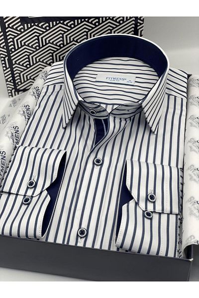 Fitmens Slim Fit Long Sleeve Premium Thick Stripes Gift Boxed Easy to Iron Men's Shirt Fs- 001375   - Be