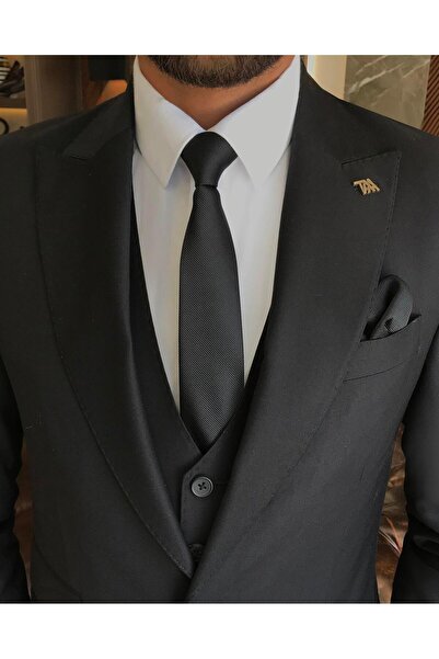 TerziAdemAltun İtalyan stil ceket yelek pantolon takım elbise Siyah T5584