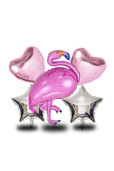 tedaks Set of 5 Flamingo Themed Silver Foil Star Set Birthday Ornament Party Ornament