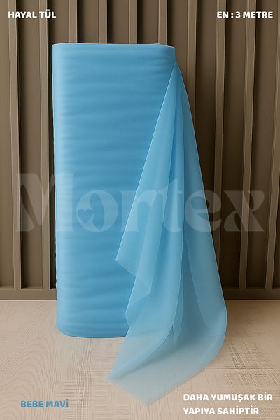 Mortex Tul Baby Blue Dream 100x300 cm | Țesătură pentru logodnă, henna, nuntă, pachet, ușă și ornament de petrecere