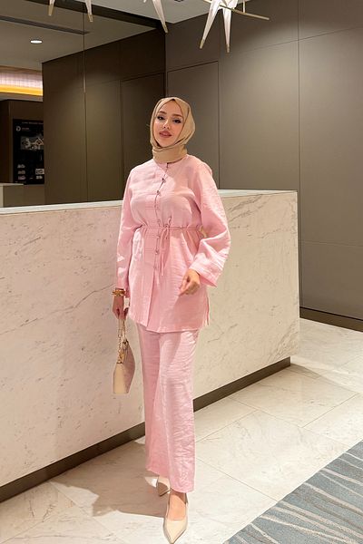 Tesettür Diyarı Women's Tansel Fabric Front Buttoned Hijab Suit