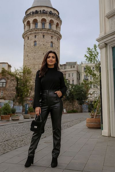 Neva Style بنطلون جلد أسود حجاب 10195s