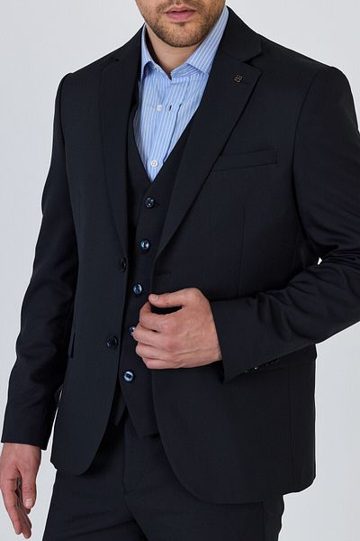 Frappoli Celiato Men's Dark Navy Blue Polyviscon Fabric Jacket+Pants+Vest Slim Fit Suit