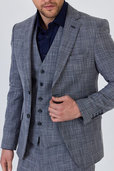 Frappoli Biglia Men's Dark Navy-Grey Jacket+Pants+Vest Double Slit Slim Fit Suit