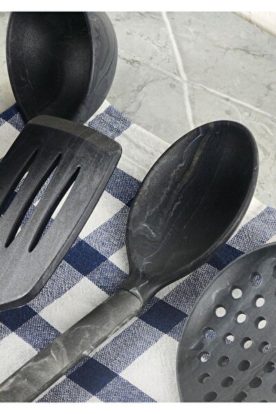 Tabivar Marble Patterned Kitchen Set Ladle Colander Spoon Spatula Black