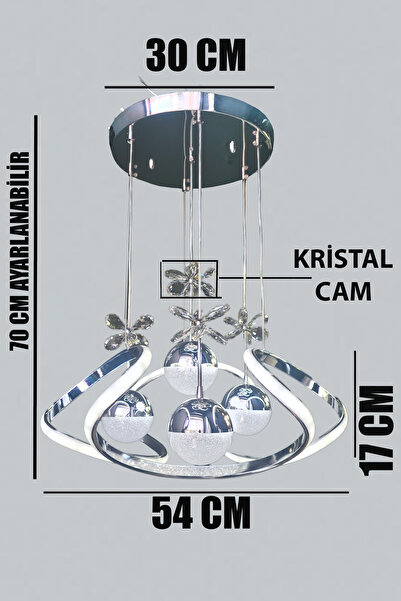 FUZON Drone 4 Toplu 3 Renk Kumandalı Led Avize Büyük Salon Led Avize Kristal Taşlı Avize