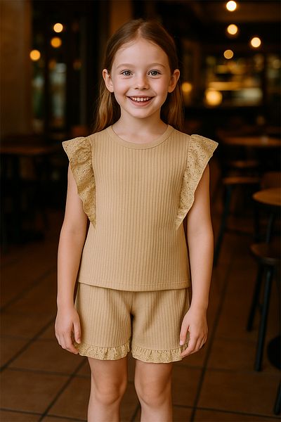 HÇM Girl's Medicated Shorts Suit Džandeletailli Solid Color Firflı