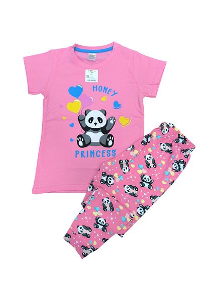 elmas kids 100% Cotton Girl's Panda Patterned Pink Color Pajama Set