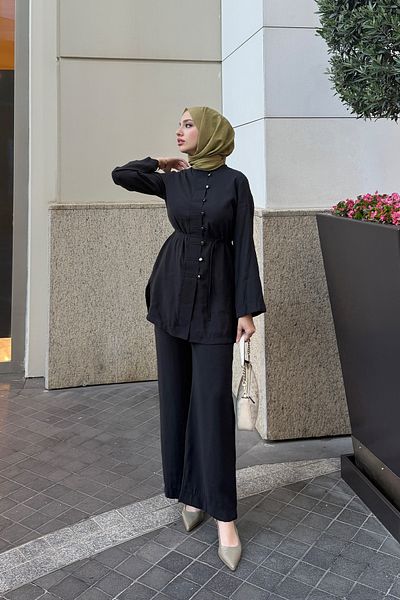 Tesettür Diyarı Women's Tansel Fabric Front Buttoned Hijab Suit