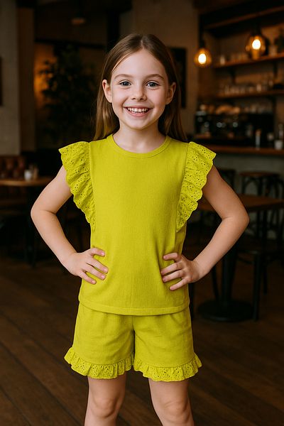 HÇM Girl's Medicated Shorts Suit Džandeletailli Solid Color Firflı