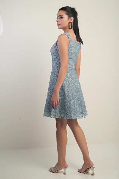 By Saygı Rochie scurtă evazată pentru femei, căptușită cu bretele groase, cu imprimeu cu sclipici