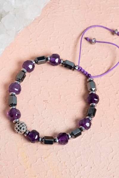 OSMANLI DOĞAL TAŞ Certified Amethyst and Hematite Natural Stone Bracelet