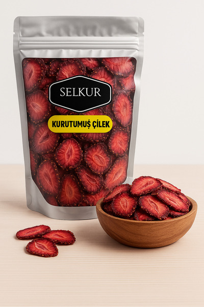 SELKUR Kuru Çilek 50gr Şeker Ilavesiz (DONDURULARAK KURUTULMUŞ)