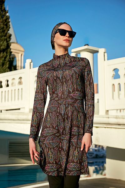 Remsa Mayo Lycra Full Covered Hijab Μαγιό Leaf Theme 2209 Zeynep