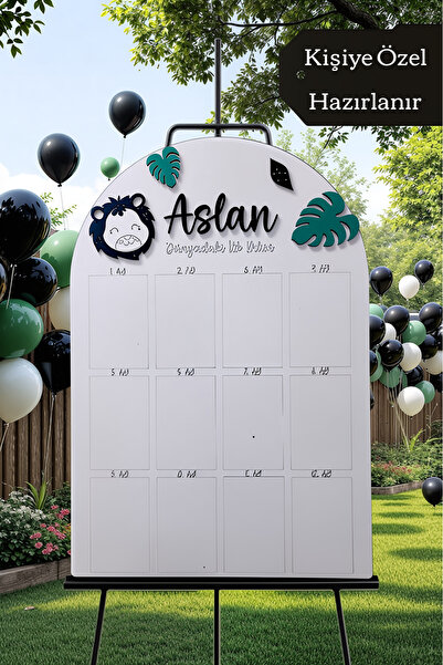 aze kids İsme Özel SAFARİ ASLAN Temalı İlk Yıl Anı Panosu 12 Aylık Bebek Hatı...