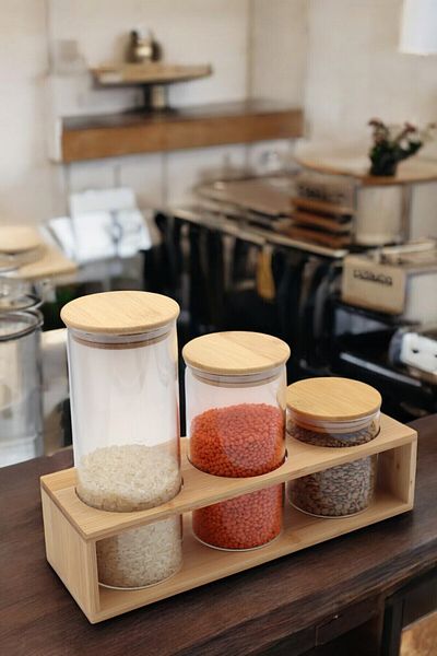LUMİNA 7 Piece Bamboo Spice Rack Set – Add Naturalness to Your Kitchens with Glass and Bamboo Elegance!