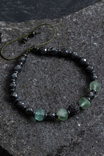 OSMANLI DOĞAL TAŞ Certified Fluorite and Hematite Natural Stone Adjustable Bracelet