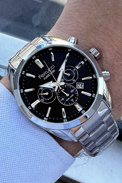 Ferrucci Men's Wristwatch 3 Atm Waterproof Silver Color Steel Cord Bracelet Elg716