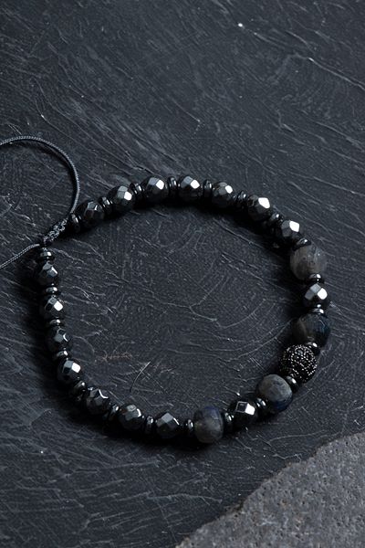 OSMANLI DOĞAL TAŞ Certified Hematite and Labradorite Natural Stone Adjustable Bracelet