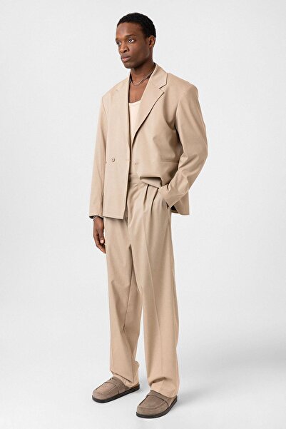 Vamos Tek Düğme Oversize Takım Elbise Bej
