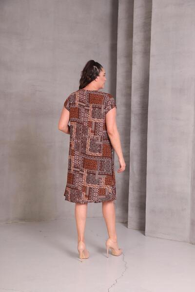 Ebsumu Women's Plus Size Sleeveless Printed Woven Brown Dress