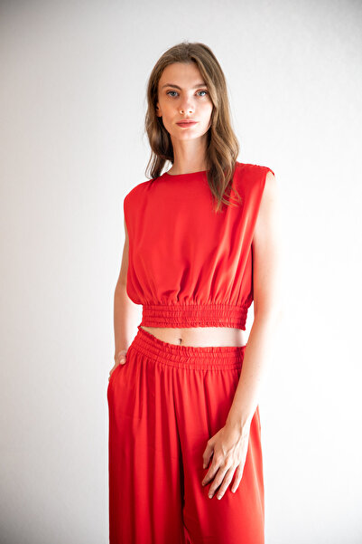 Simple Favor Lastik Kemerli Saten Bluz