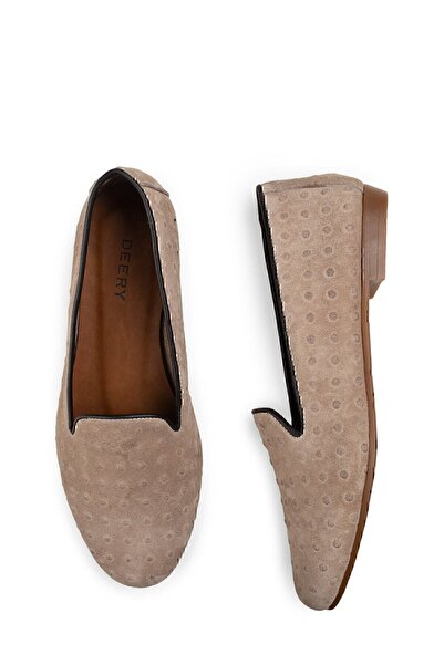 Deery Γνήσιες γυναικείες μπαλαρίνες Suede Mink Color Polka Dot
