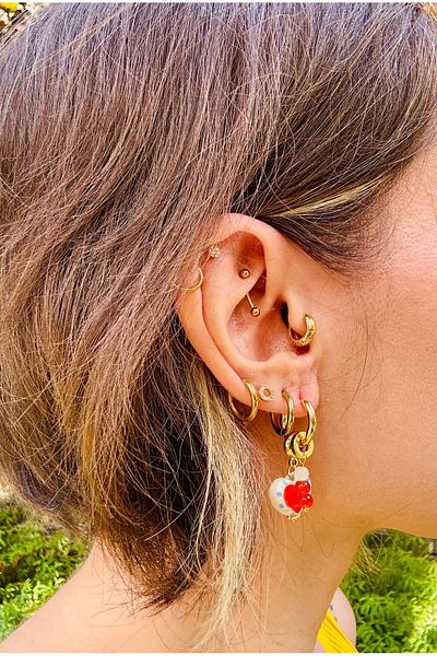 Markiz Takı Blue Dot Red Heart Earrings