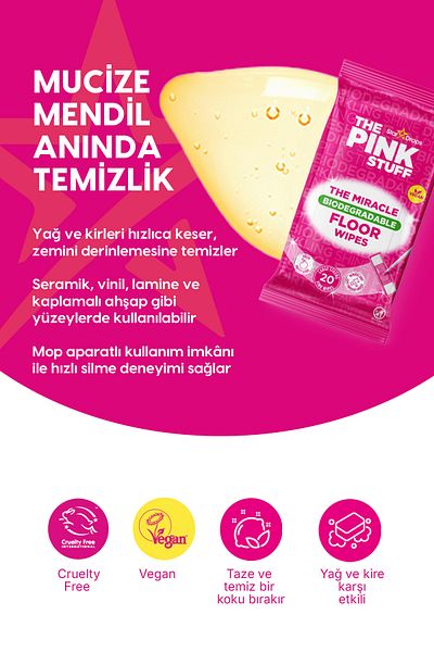 ThePinkStuff Biodegradable Multi-Purpose Floor Cleaning Wipes / 20 Pack Pink Wipes
