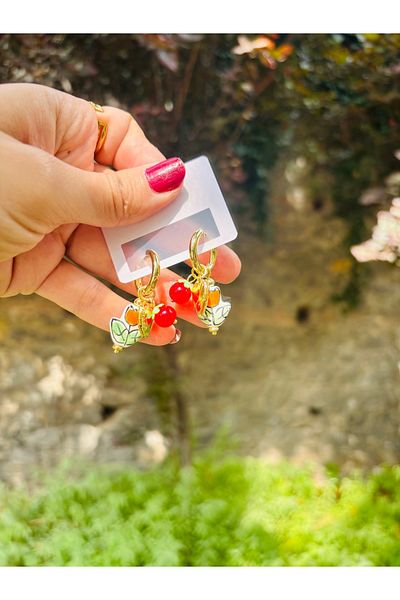 Markiz Takı Green Flower Heart Detail Earrings