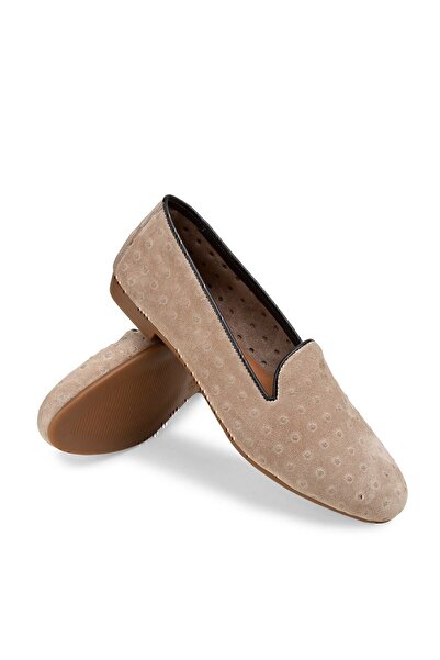 Deery Γνήσιες γυναικείες μπαλαρίνες Suede Mink Color Polka Dot