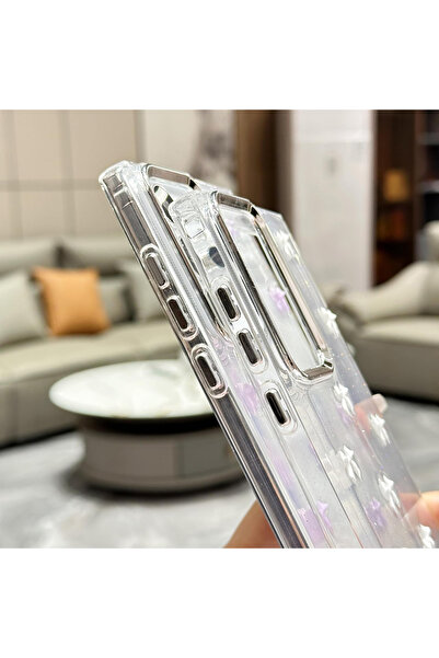 MustCase Samsung Galaxy S24 FE Telefon Kılıfı Pembe Fiyonk Desenli Şeffaf Kılıf Simli Parlak Kapak