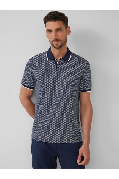 s.Oliver Tricou polo bărbătesc cu imprimeu cu frunze de palmier, croială regulată, bleumarin închis, mărime M