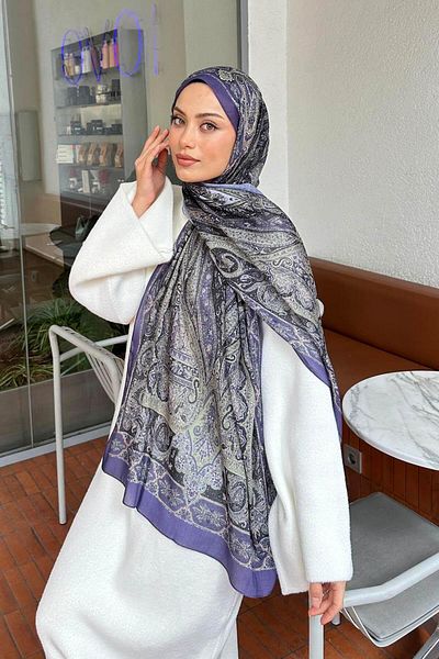 lamelif.com Ρετρό μοτίβο βαμβακερό σάλι μωβ